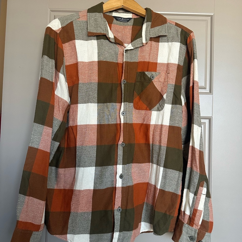 Alpine Design Men's Flannel, Orange, Green And White, Size Medium